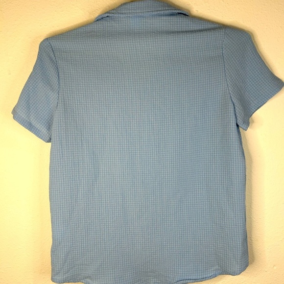 Boys Blue Button Up Shirt SHEIN Size 11/12 Grid Texture Casual Camp Style - Picture 6 of 6
